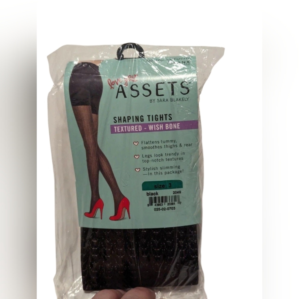 Love Your Assets by Sara Blakely Black Textured Shaping Tights-Wish Bone Size 3